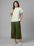 Women's Green 100% Linen Regular Fit Blouse