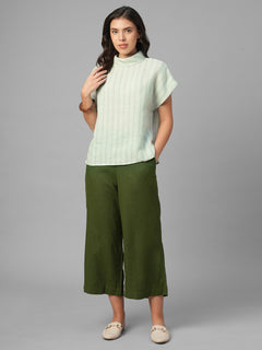 Women's Green 100% Linen Regular Fit Blouse