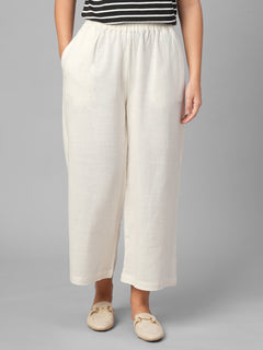 Women's Offwhite 100% Cotton Regular Fit Pant