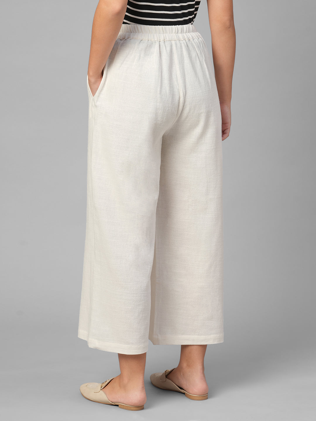 Women's Offwhite 100% Cotton Regular Fit Pant