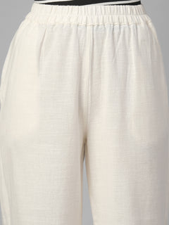 Women's Offwhite 100% Cotton Regular Fit Pant