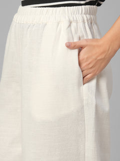 Women's Offwhite 100% Cotton Regular Fit Pant