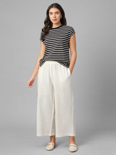 Women's Offwhite 100% Cotton Regular Fit Pant