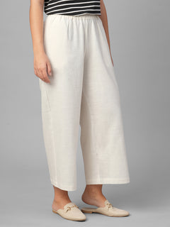 Women's Offwhite 100% Cotton Regular Fit Pant