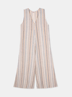 Women's Cream Linen Viscose Regular Fit Jumpsuit