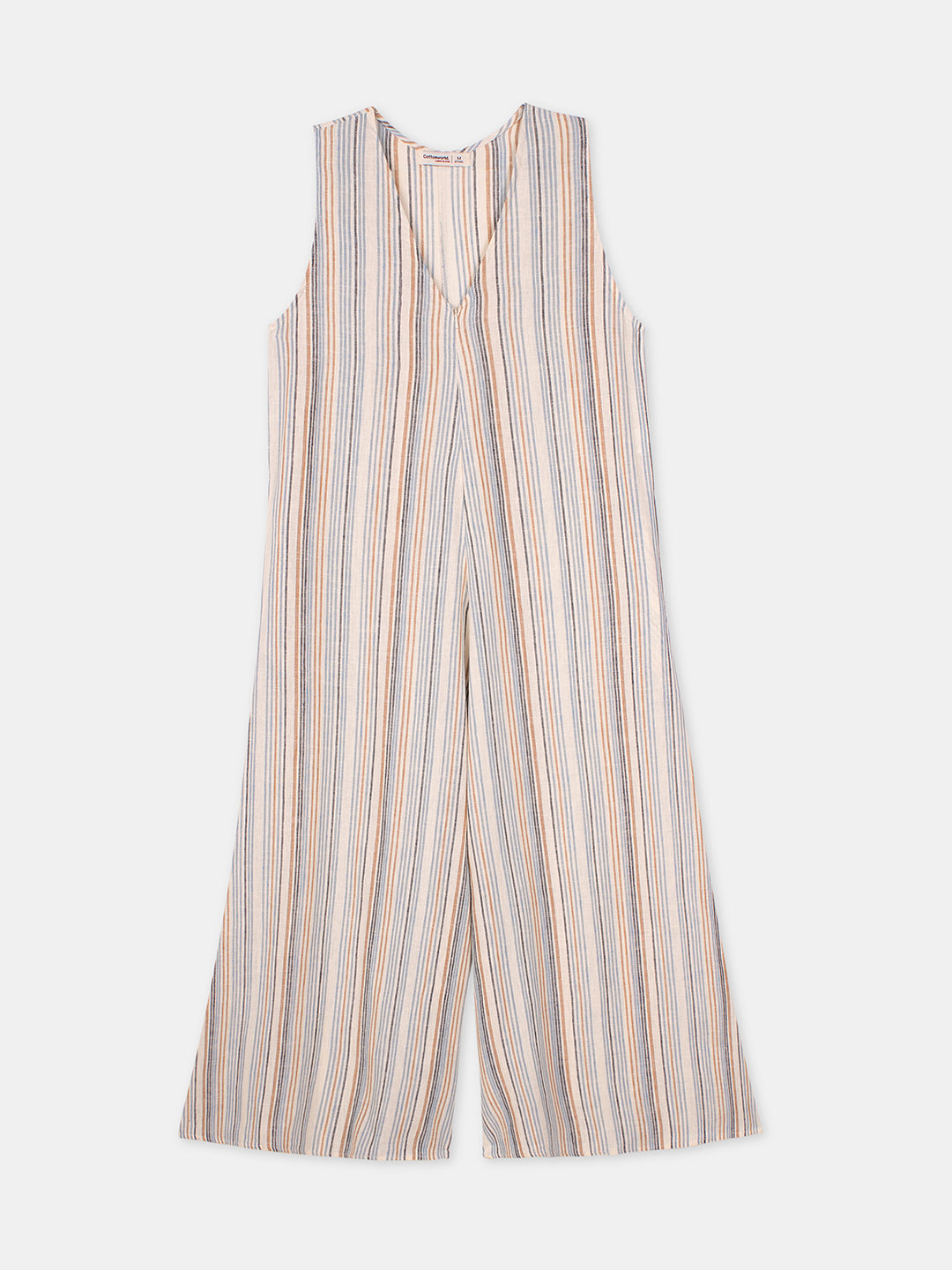 Women's Cream Linen Viscose Regular Fit Jumpsuit