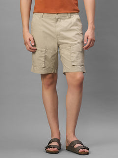 Men's Beige Cotton Lycra Regular Fit Shorts