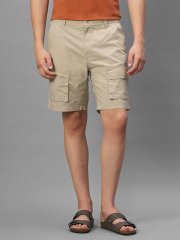 Men's Beige Cotton Lycra Regular Fit Shorts