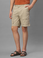 Men's Beige Cotton Lycra Regular Fit Shorts
