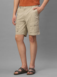 Men's Beige Cotton Lycra Regular Fit Shorts