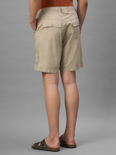 Men's Beige Cotton Lycra Regular Fit Shorts