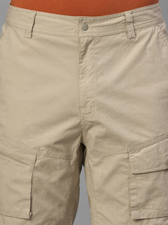 Men's Beige Cotton Lycra Regular Fit Shorts