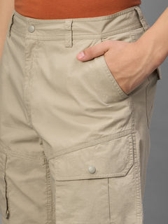 Men's Beige Cotton Lycra Regular Fit Shorts