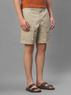 Men's Beige Cotton Lycra Regular Fit Shorts