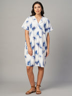 Women's Blue 100% Cotton Boxy Fit Dress