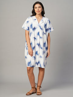 Women's Blue 100% Cotton Boxy Fit Dress