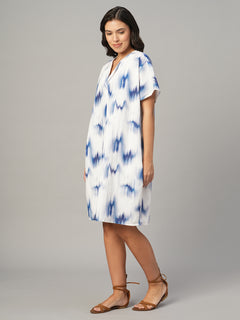 Women's Blue 100% Cotton Boxy Fit Dress