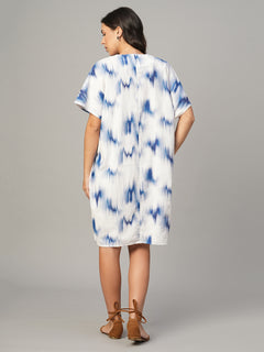 Women's Blue 100% Cotton Boxy Fit Dress
