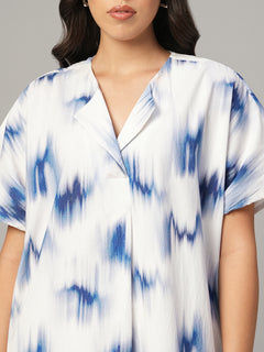 Women's Blue 100% Cotton Boxy Fit Dress