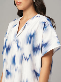 Women's Blue 100% Cotton Boxy Fit Dress