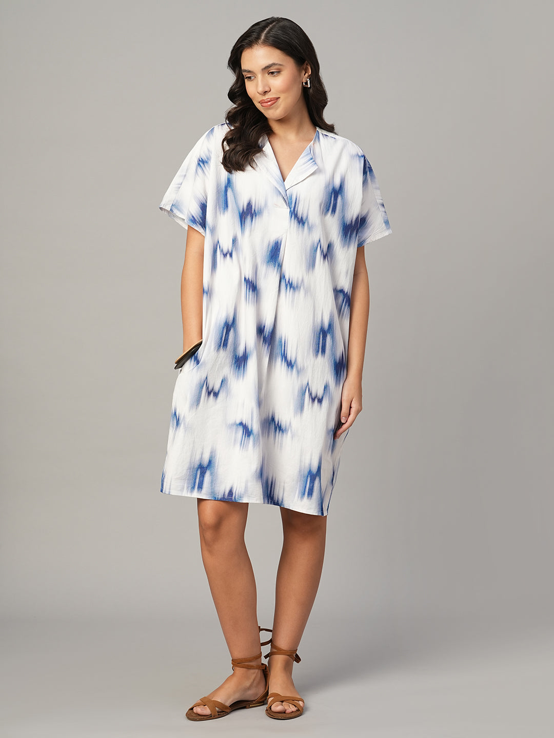 Women's Blue 100% Cotton Boxy Fit Dress