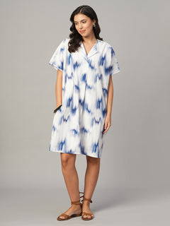 Women's Blue 100% Cotton Boxy Fit Dress