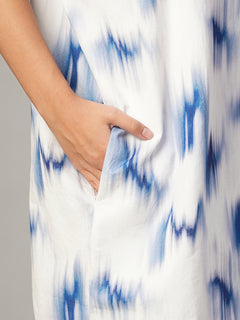 Women's Blue 100% Cotton Boxy Fit Dress