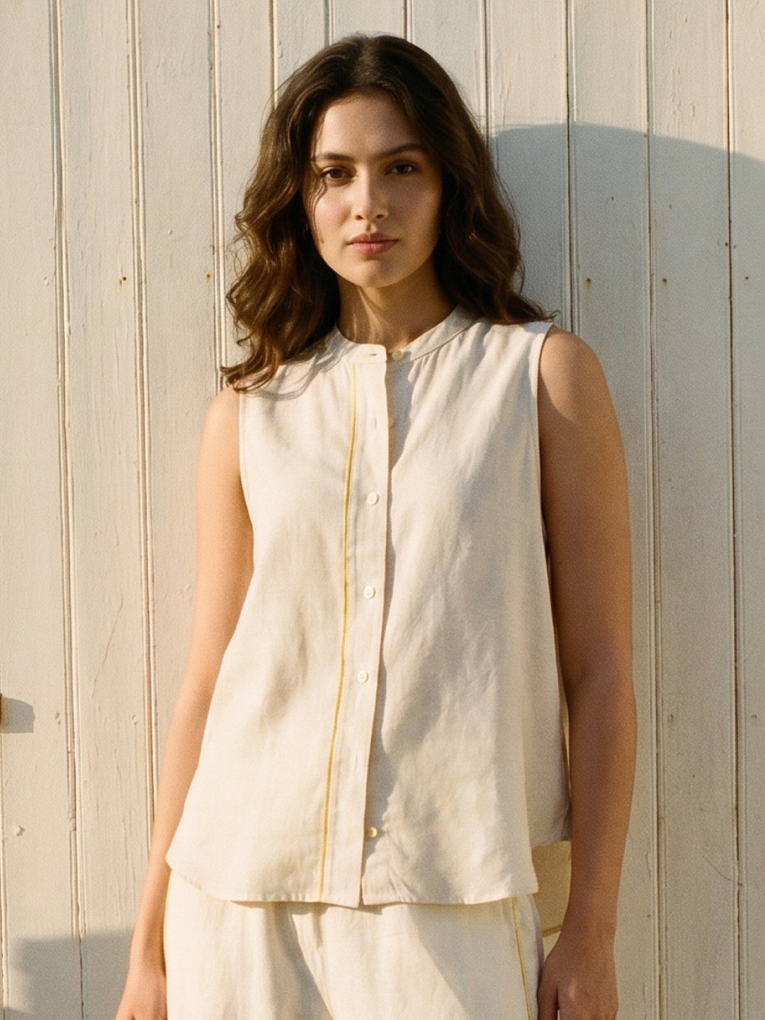Women's Natural Linen Viscose Regular Fit Blouse