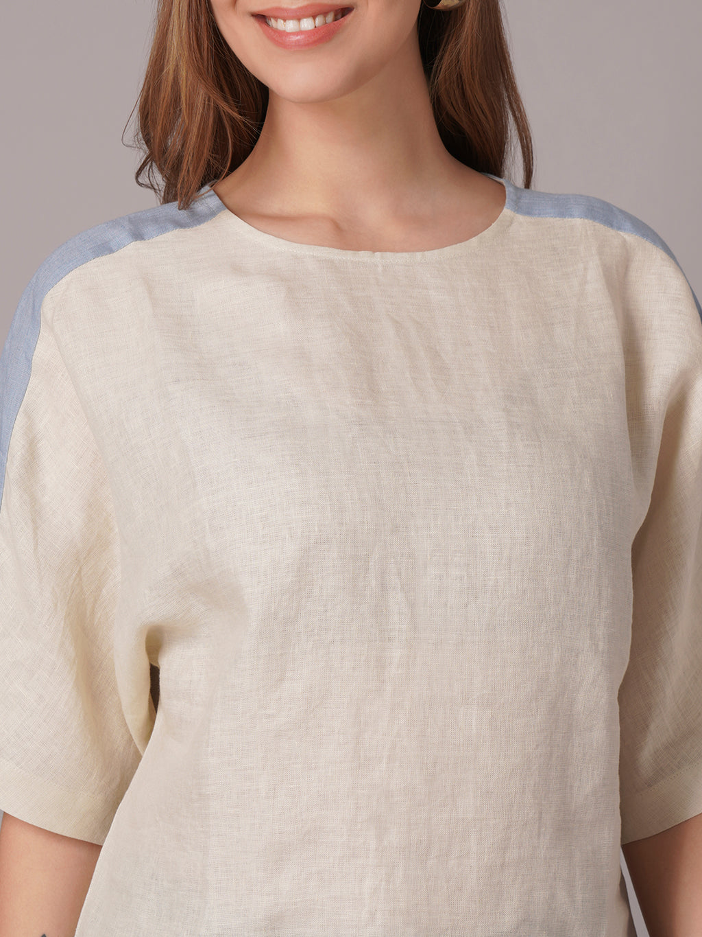 Women's Offwhite 100% Linen Relax Fit Blouse