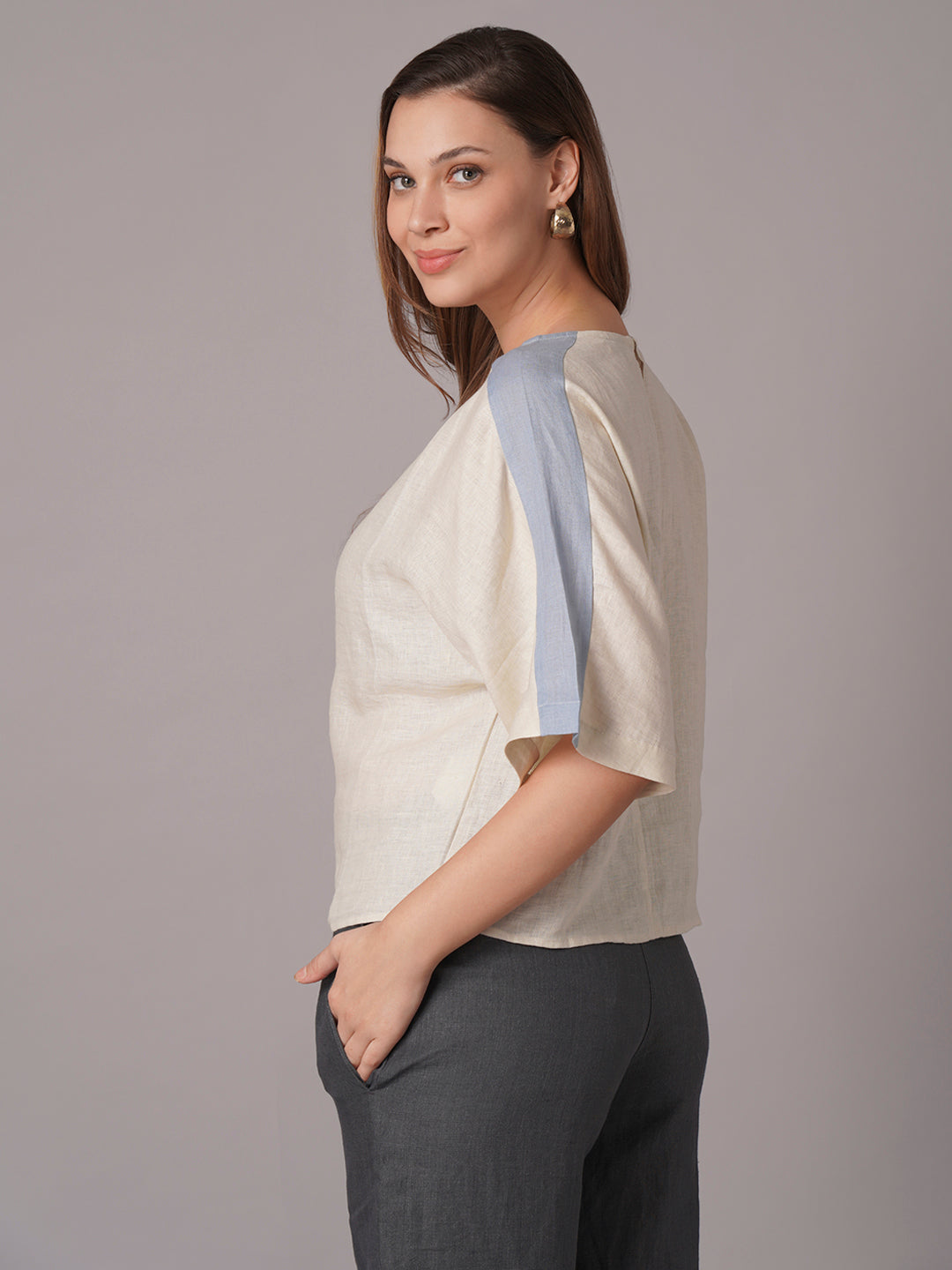 Women's Offwhite 100% Linen Relax Fit Blouse