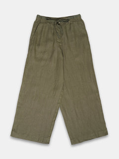 Women's 100% Linen Regular Fit Pant Olive