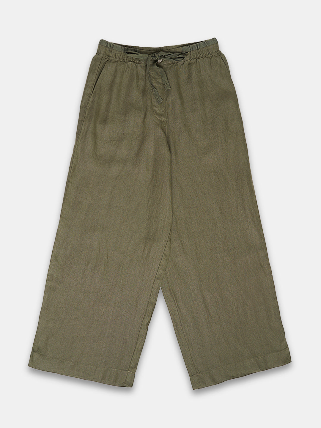 Women's 100% Linen Regular Fit Pant Olive
