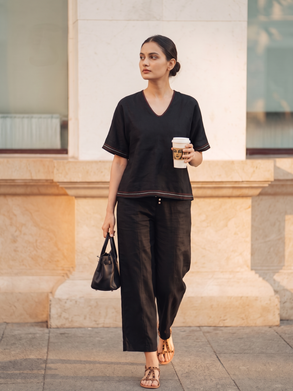 Women's Black 100% Linen Boxy Fit Blouse