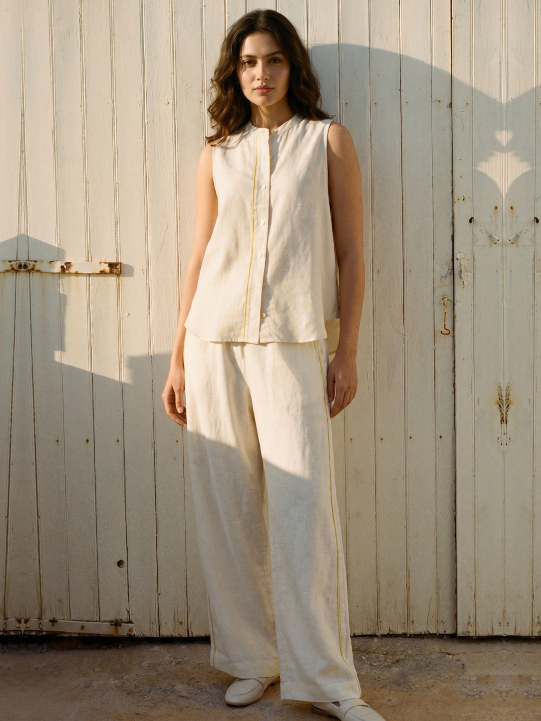 Women's Natural Linen Viscose Regular Fit Pant