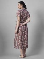 Women's Rust Linen Viscose Relax Fit Dress