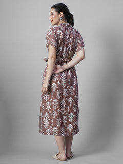 Women's Rust Linen Viscose Relax Fit Dress