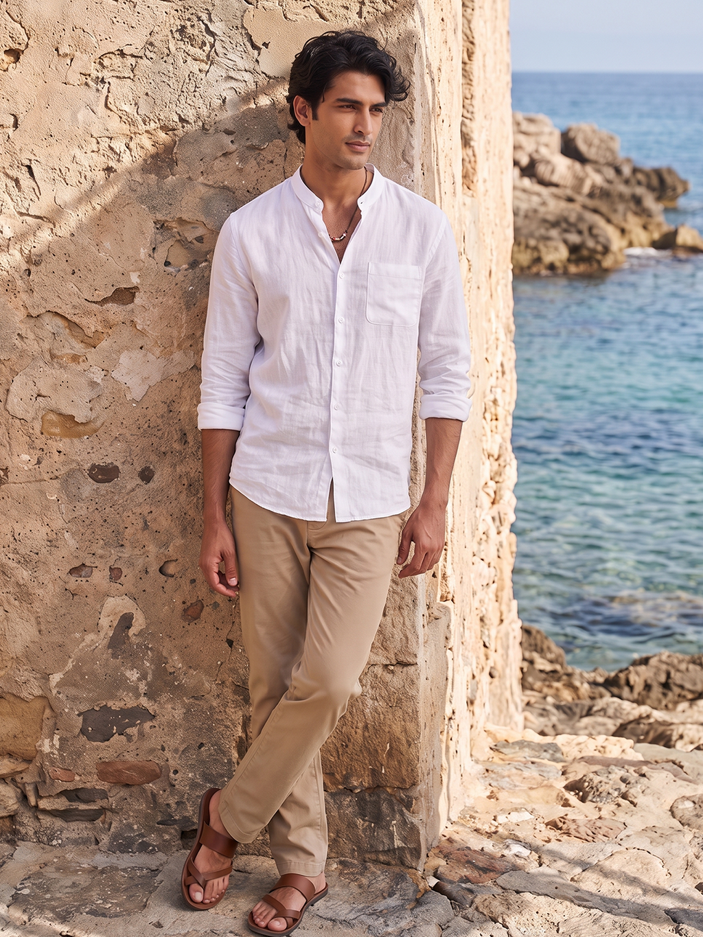 Men's 100% Linen Regular Fit Shirt White