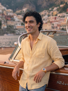 Men's Yellow 100% Linen Regular Fit Shirt