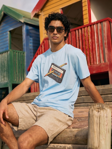 Men's Blue 100% Organic Cotton Regular Fit Tshirt