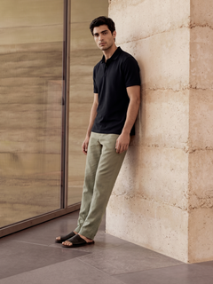 Men's Green Cotton Linen Slim Fit Pant