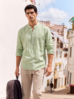 Men's Green Tencel Linen Regular Fit Shirt