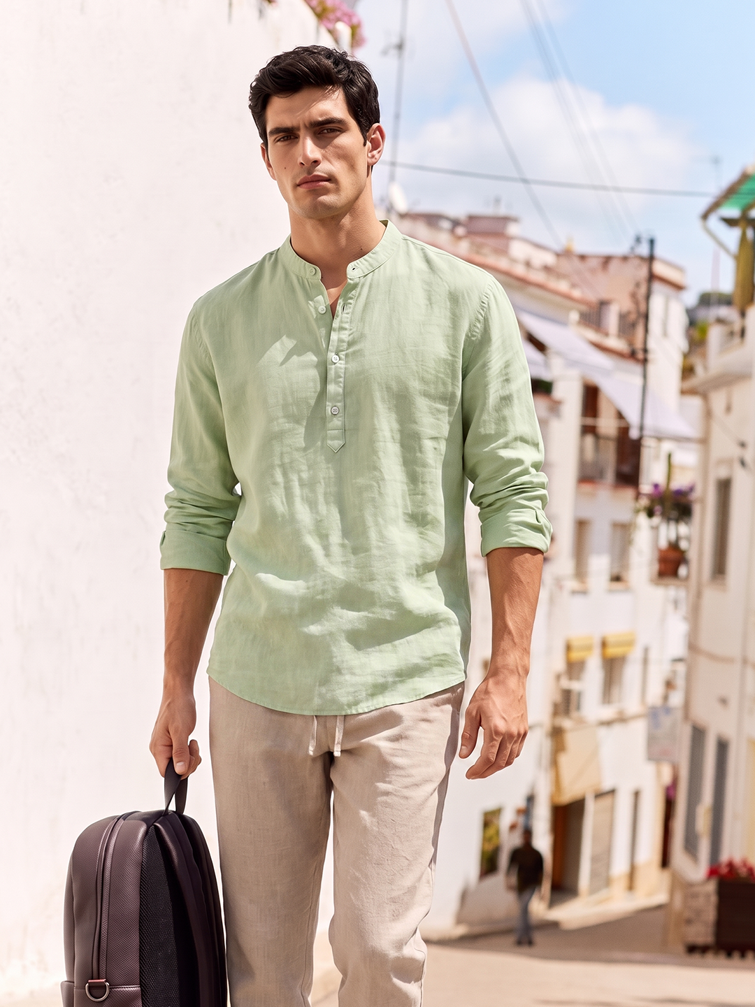 Men's Green Tencel Linen Regular Fit Shirt