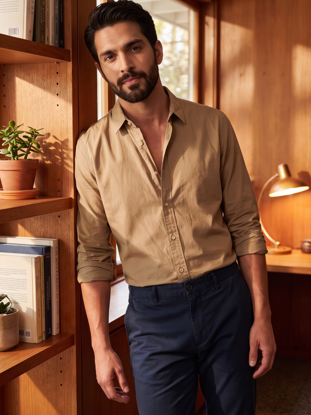 Men's 100% Cotton Regular Fit Shirt Khaki
