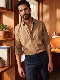 Men's 100% Cotton Regular Fit Shirt Khaki