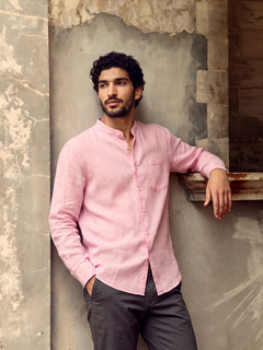 Men's Pink Tencel Linen Regular Fit Shirt