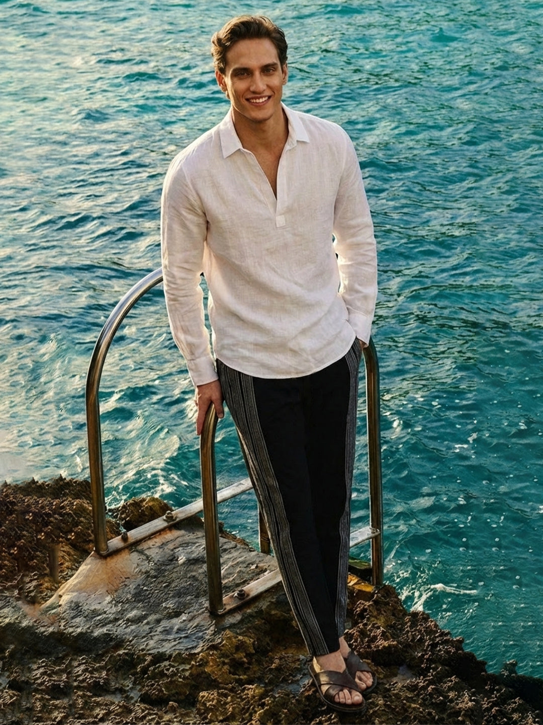 Men's White 100% Linen Regular Fit Shirt