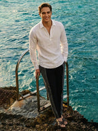 Men's White 100% Linen Regular Fit Shirt