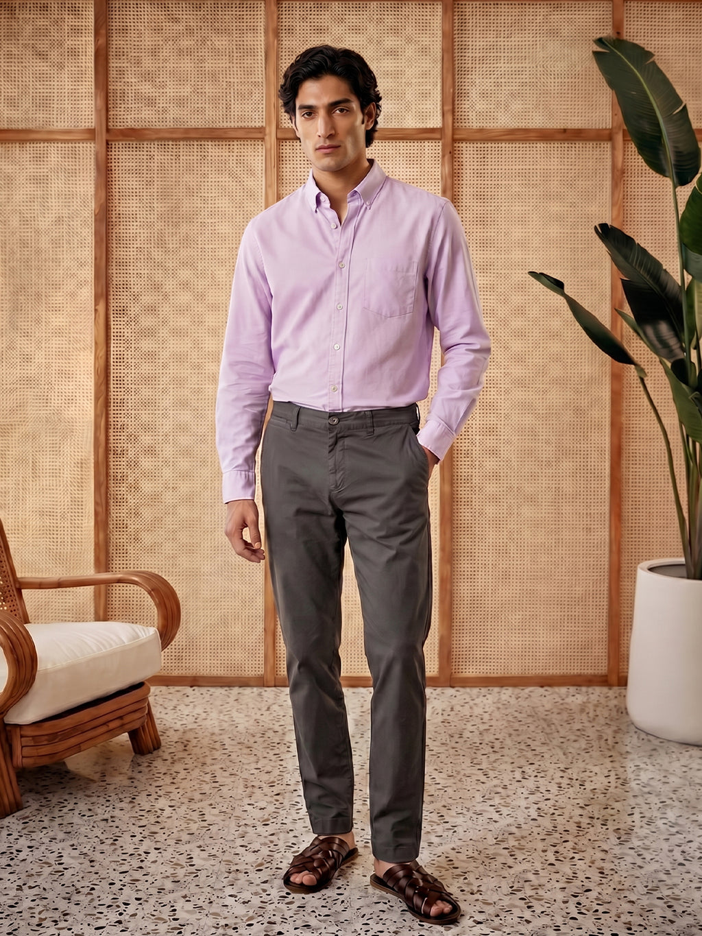 Men's Lilac Oxford 100% Cotton Regular Fit Shirt