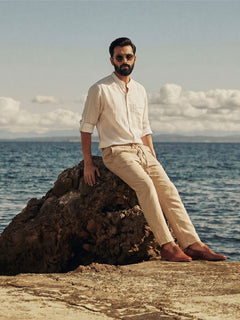 Men's White Linen Cotton Regular Fit Shirt