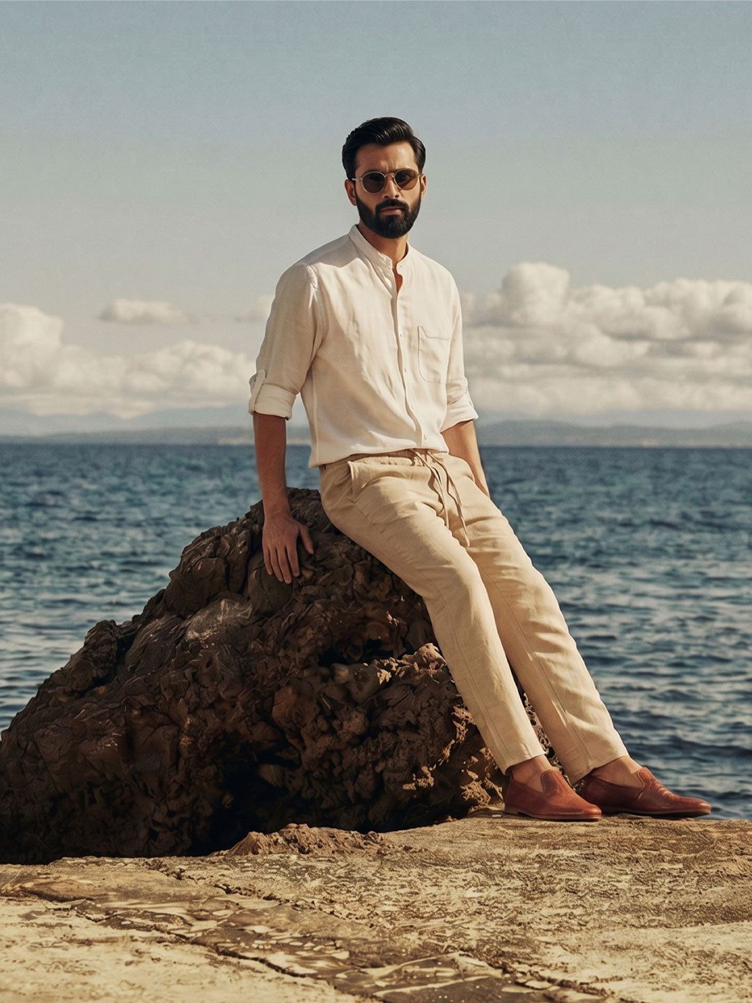 Men's White Linen Cotton Regular Fit Shirt